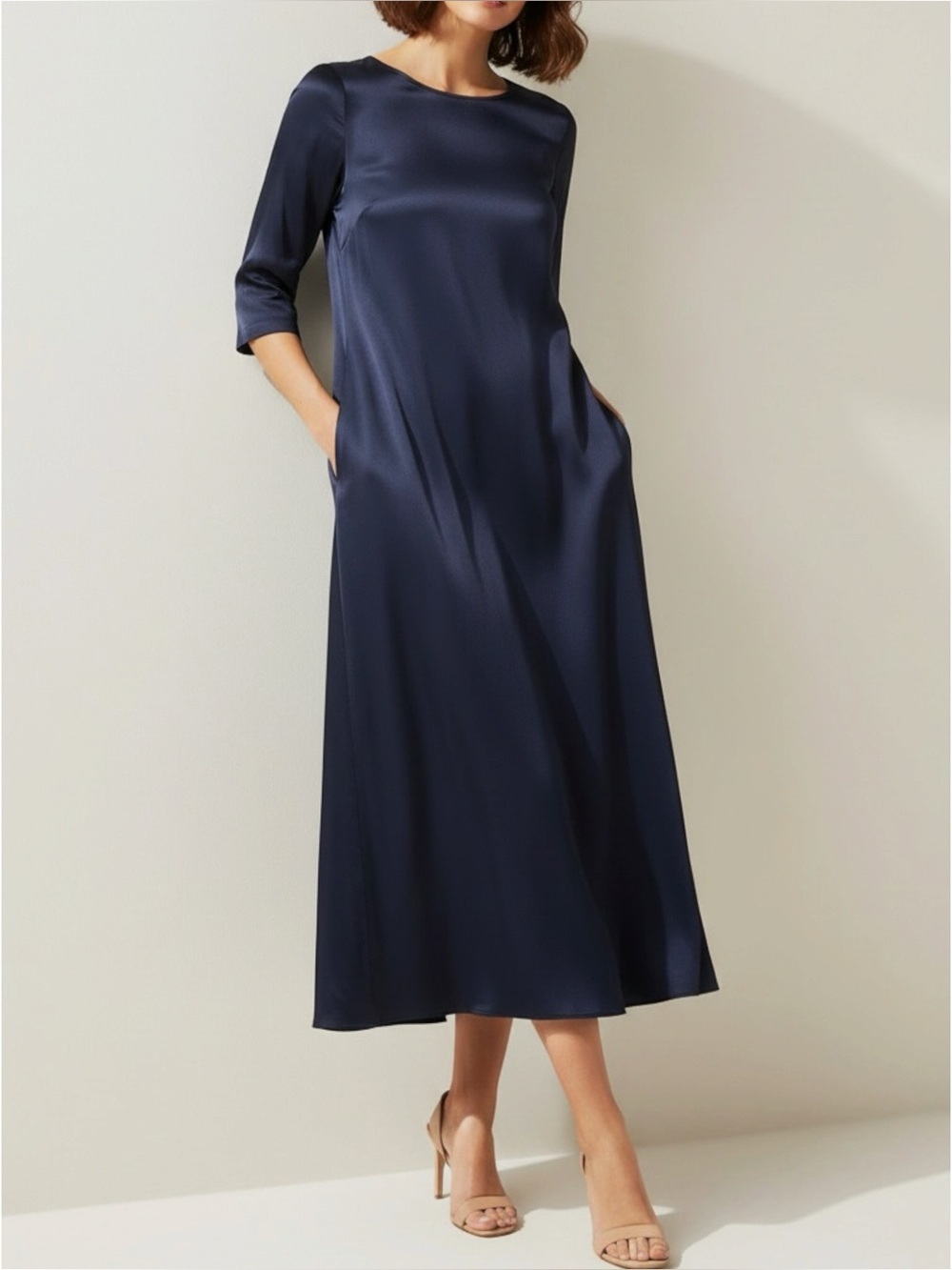 JAKI LONDON Dahlia Luxe Satin Midi Dress, Navy, Small